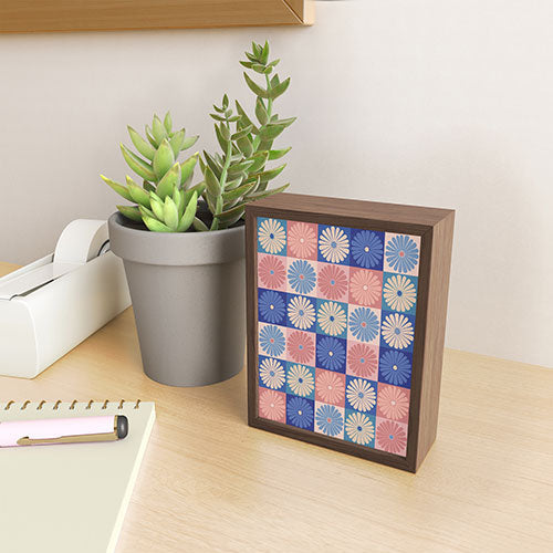 Colour Poems Checker Daisies II Blue Pink Framed Mini Art Print