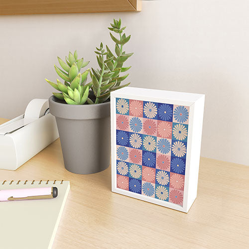 Colour Poems Checker Daisies II Blue Pink Framed Mini Art Print