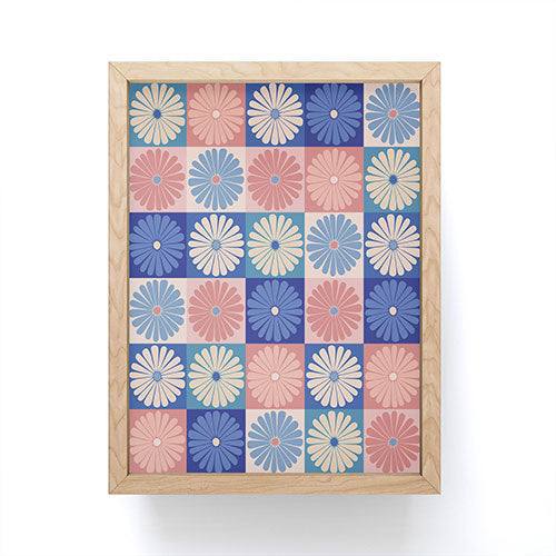 Colour Poems Checker Daisies II Blue Pink Framed Mini Art Print