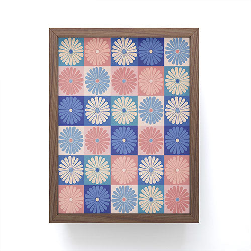 Colour Poems Checker Daisies II Blue Pink Framed Mini Art Print