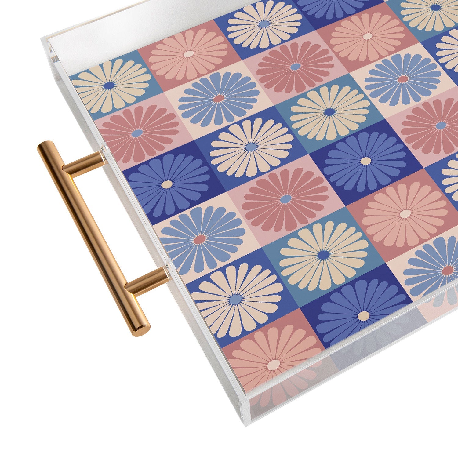 Colour Poems Checker Daisies II Blue Pink Acrylic Tray