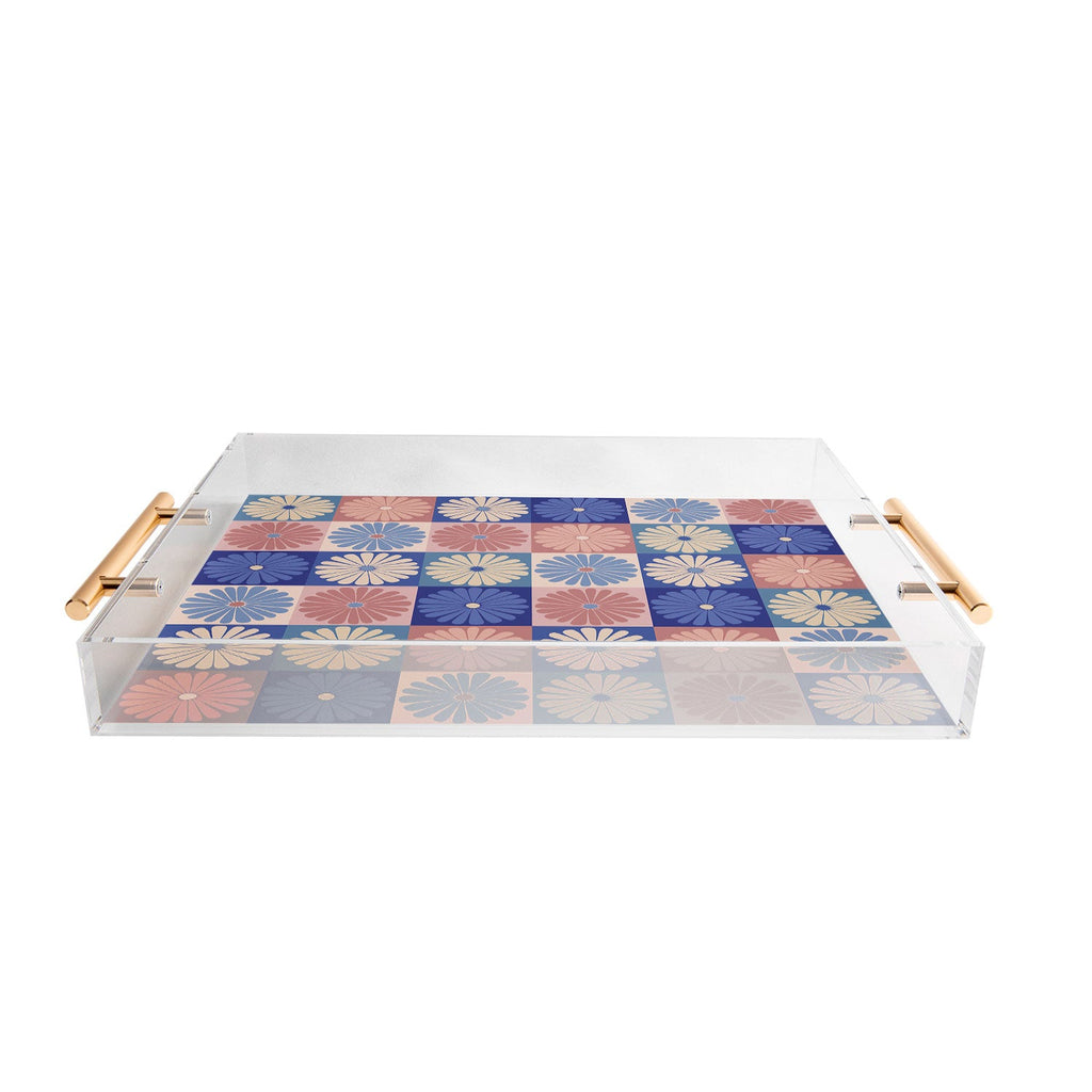 Colour Poems Checker Daisies II Blue Pink Acrylic Tray