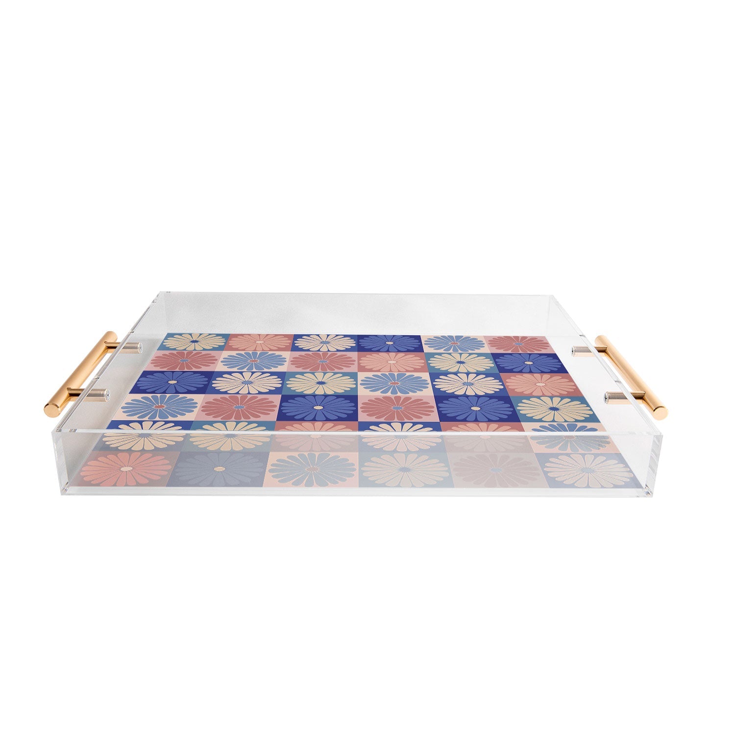 Colour Poems Checker Daisies II Blue Pink Acrylic Tray