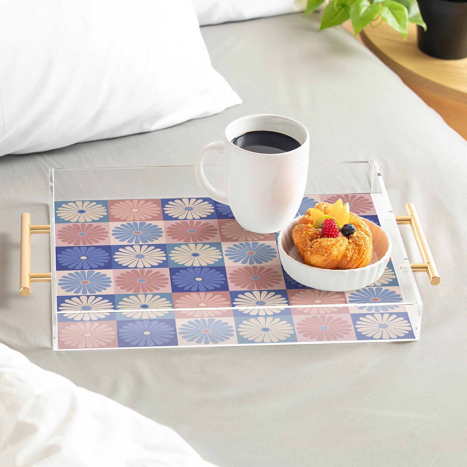 Colour Poems Checker Daisies II Blue Pink Acrylic Tray