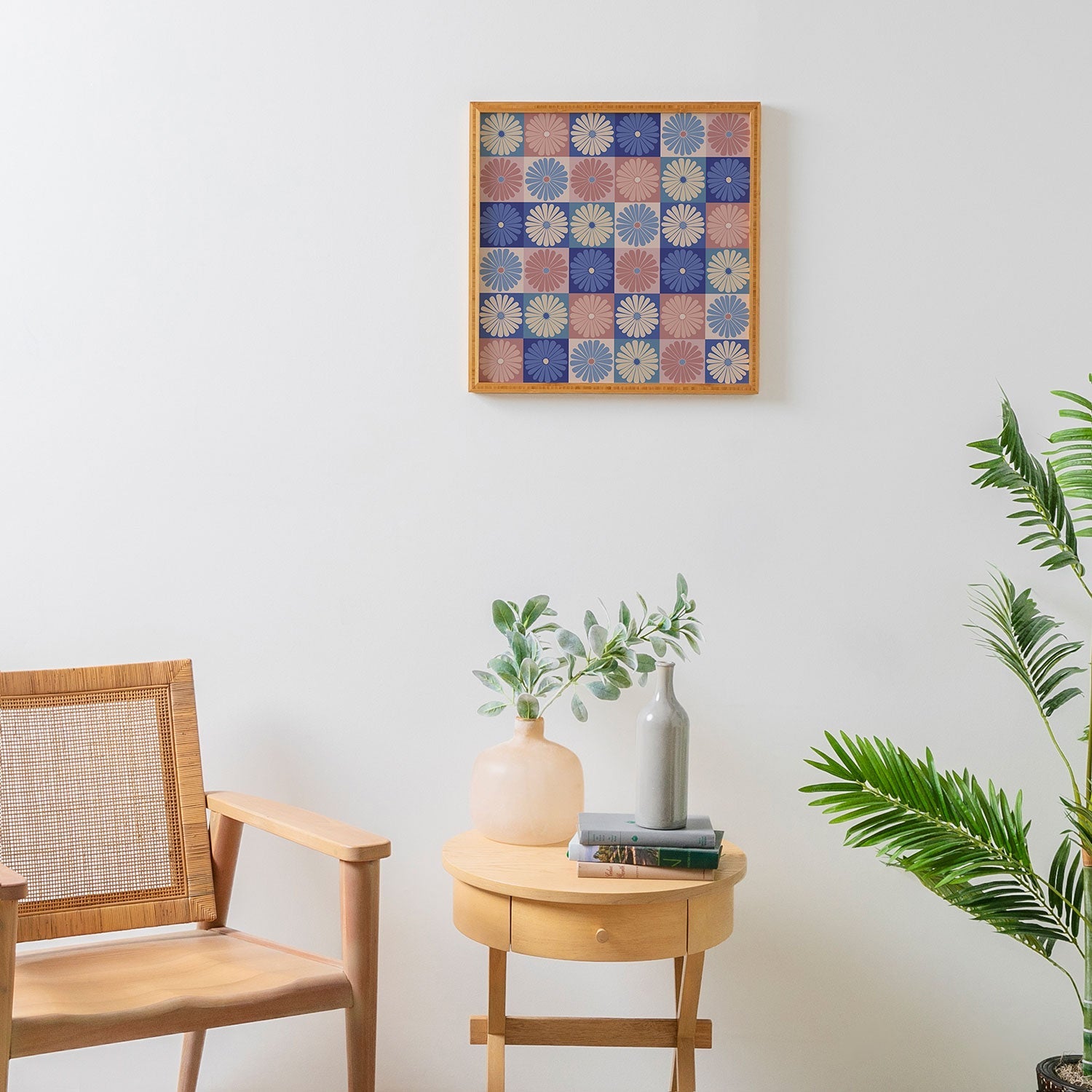 Colour Poems Checker Daisies II Blue Pink Framed Wall Art