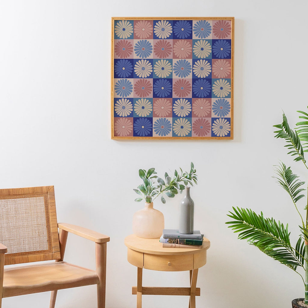Colour Poems Checker Daisies II Blue Pink Framed Wall Art