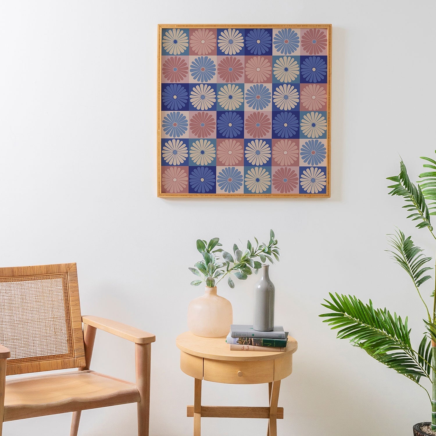 Colour Poems Checker Daisies II Blue Pink Framed Wall Art