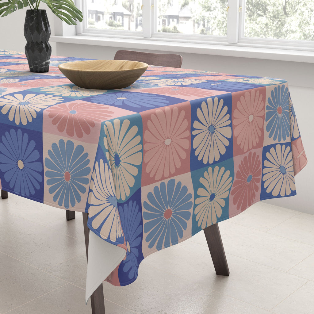 Colour Poems Checker Daisies II Blue Pink Tablecloth