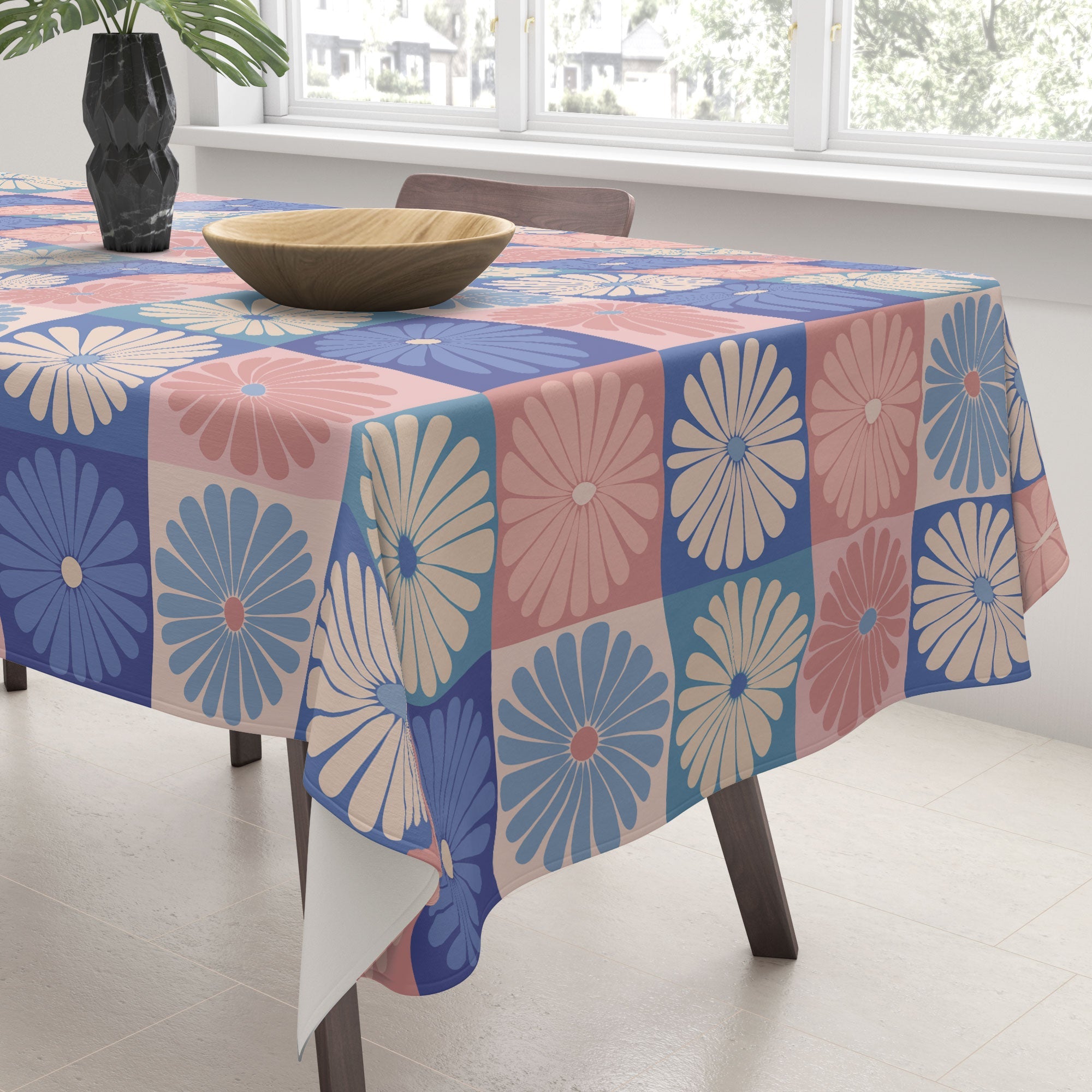 Colour Poems Checker Daisies II Blue Pink Tablecloth