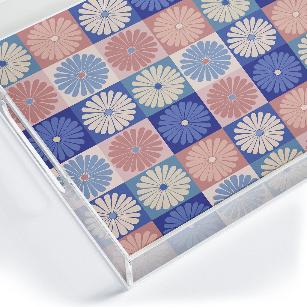 Colour Poems Checker Daisies II Blue Pink Acrylic Tray