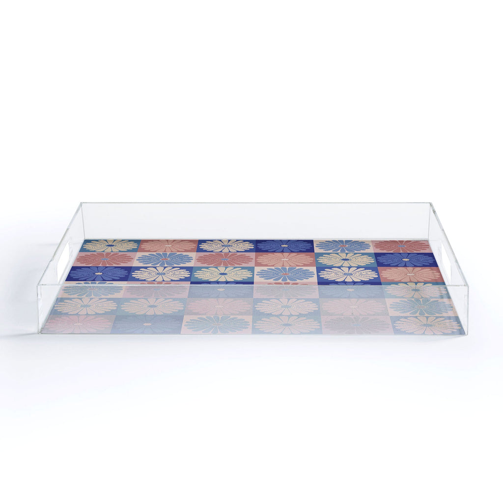 Colour Poems Checker Daisies II Blue Pink Acrylic Tray