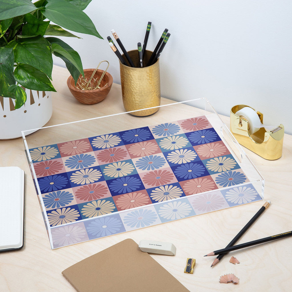 Colour Poems Checker Daisies II Blue Pink Acrylic Tray