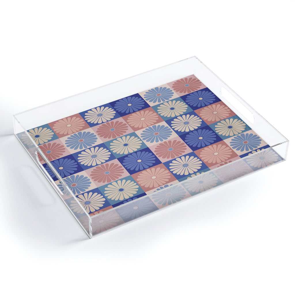 Colour Poems Checker Daisies II Blue Pink Acrylic Tray