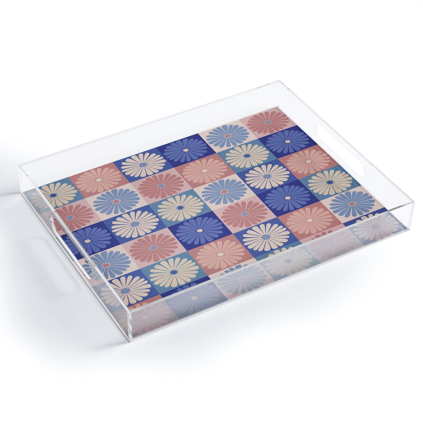 Colour Poems Checker Daisies II Blue Pink Acrylic Tray