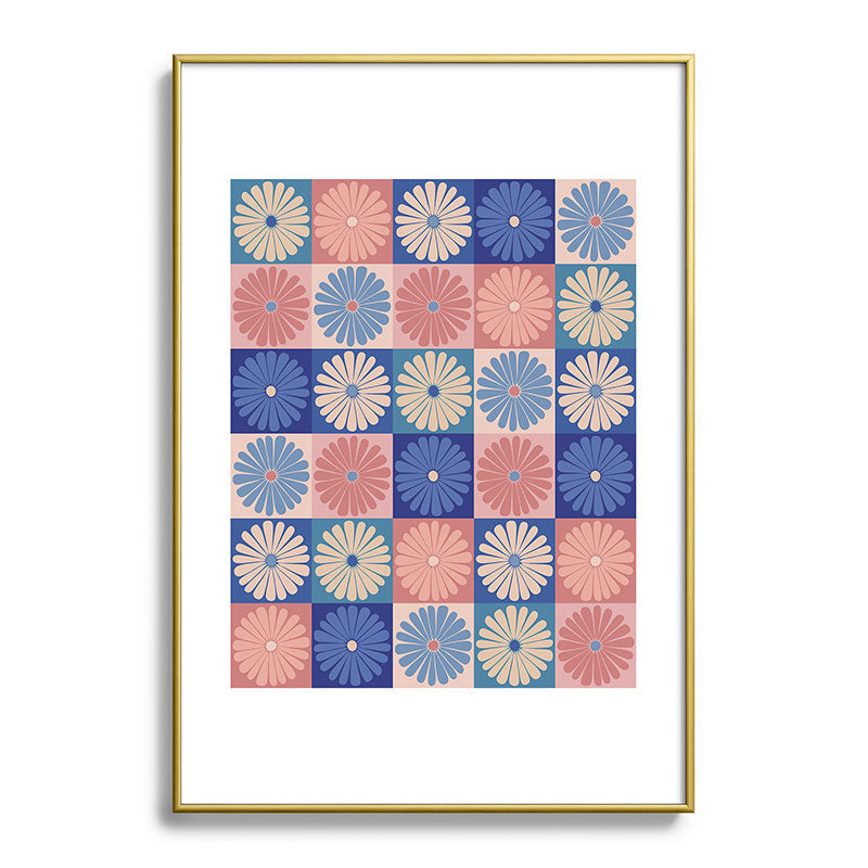 Colour Poems Checker Daisies II Blue Pink Metal Framed Art Print