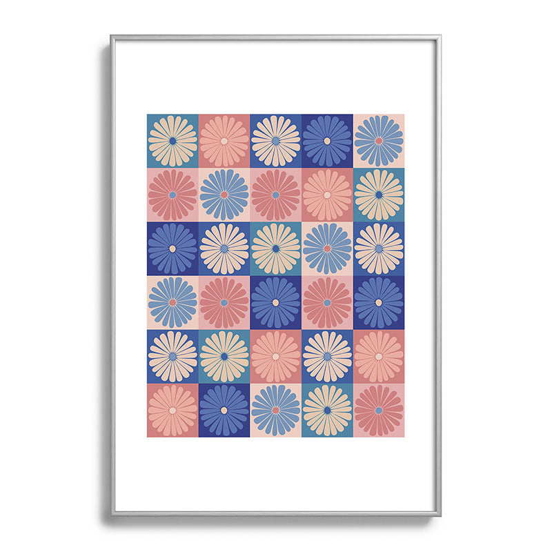 Colour Poems Checker Daisies II Blue Pink Metal Framed Art Print