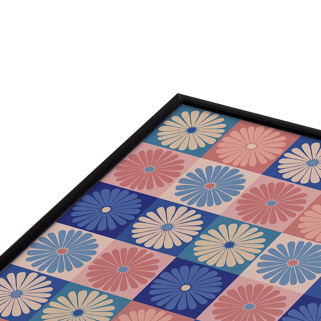 Colour Poems Checker Daisies II Blue Pink Square Metal Framed Art Print