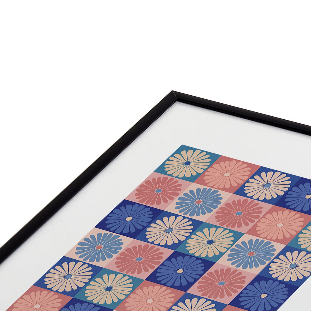 Colour Poems Checker Daisies II Blue Pink Metal Framed Art Print
