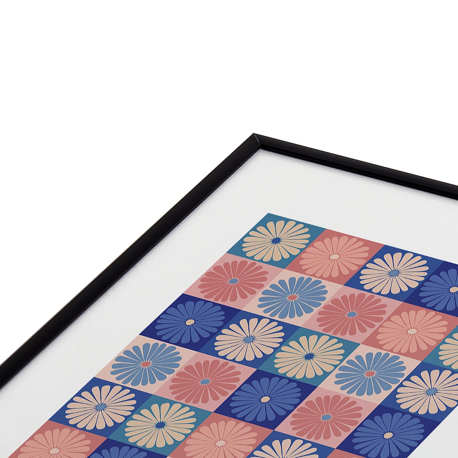 Colour Poems Checker Daisies II Blue Pink Metal Framed Art Print