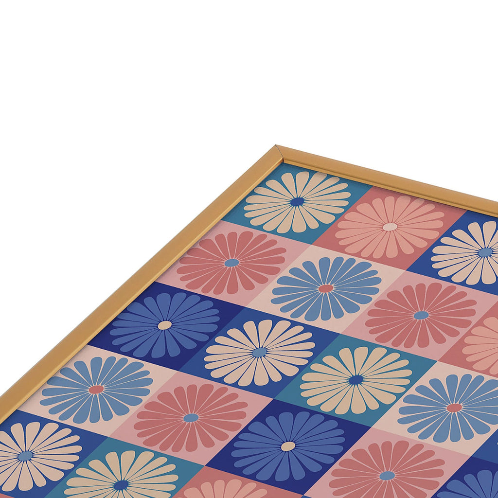 Colour Poems Checker Daisies II Blue Pink Square Metal Framed Art Print