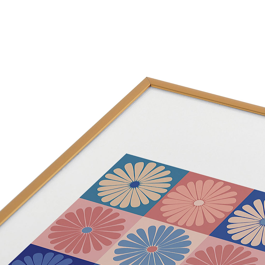Colour Poems Checker Daisies II Blue Pink Metal Framed Art Print