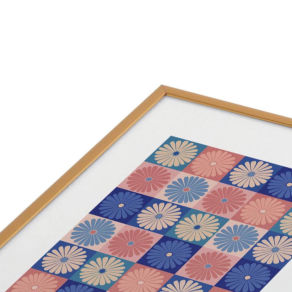 Colour Poems Checker Daisies II Blue Pink Metal Framed Art Print