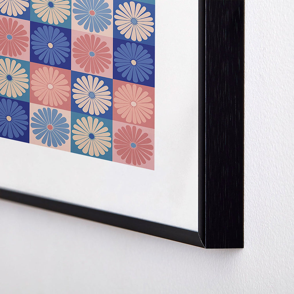 Colour Poems Checker Daisies II Blue Pink Metal Framed Art Print