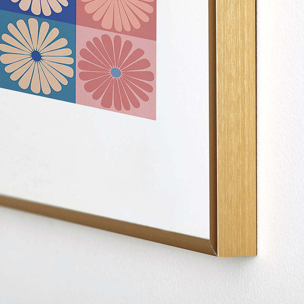 Colour Poems Checker Daisies II Blue Pink Metal Framed Art Print