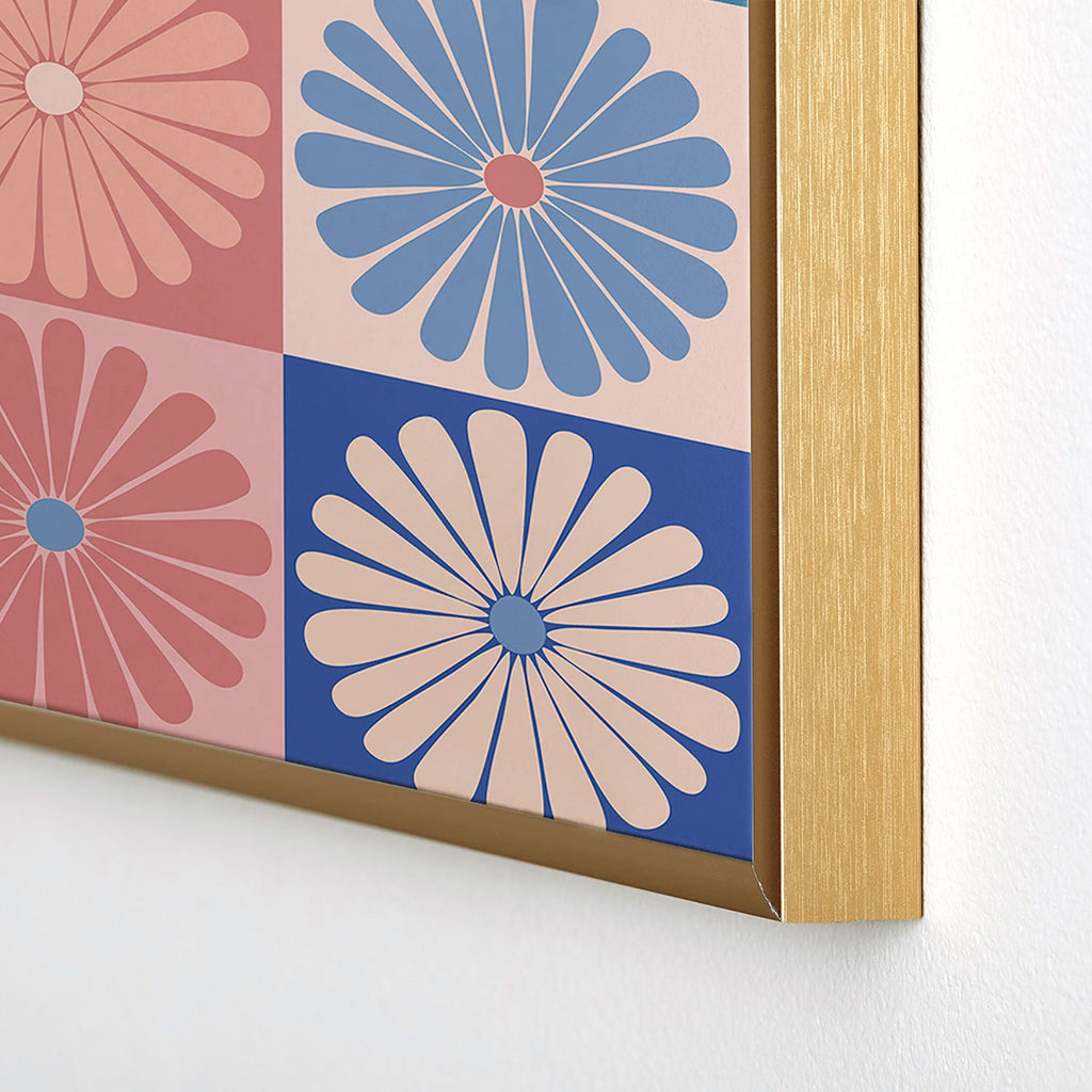 Colour Poems Checker Daisies II Blue Pink Square Metal Framed Art Print