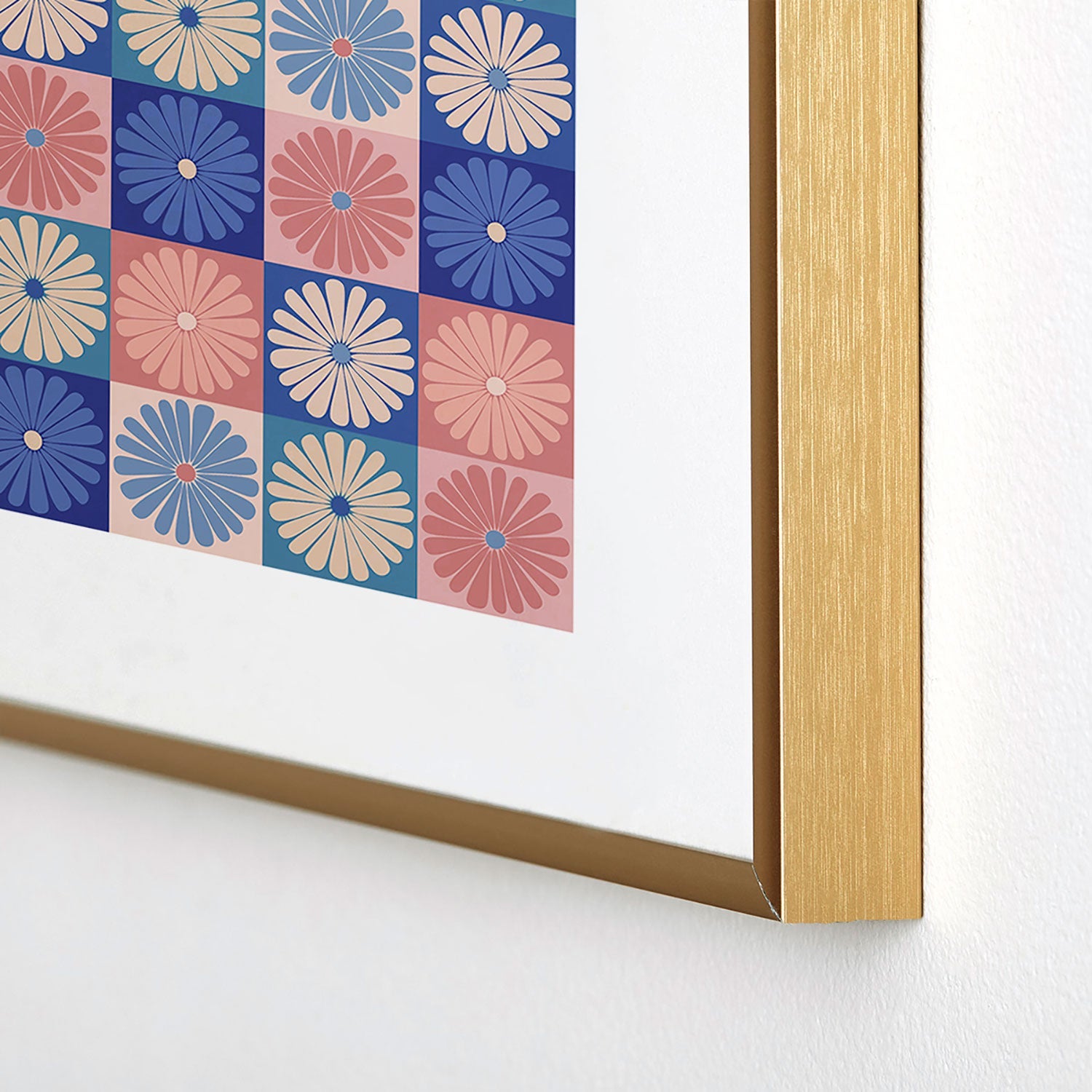 Colour Poems Checker Daisies II Blue Pink Metal Framed Art Print