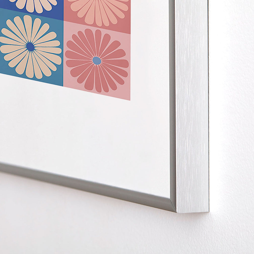Colour Poems Checker Daisies II Blue Pink Metal Framed Art Print