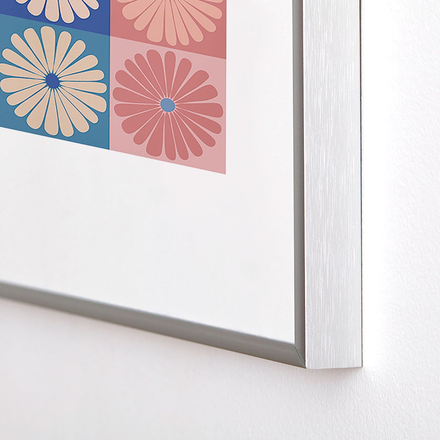 Colour Poems Checker Daisies II Blue Pink Metal Framed Art Print