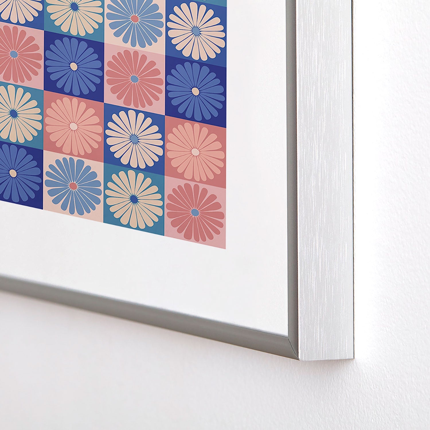 Colour Poems Checker Daisies II Blue Pink Metal Framed Art Print