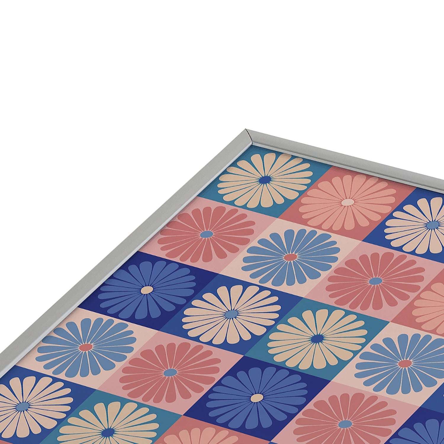 Colour Poems Checker Daisies II Blue Pink Square Metal Framed Art Print