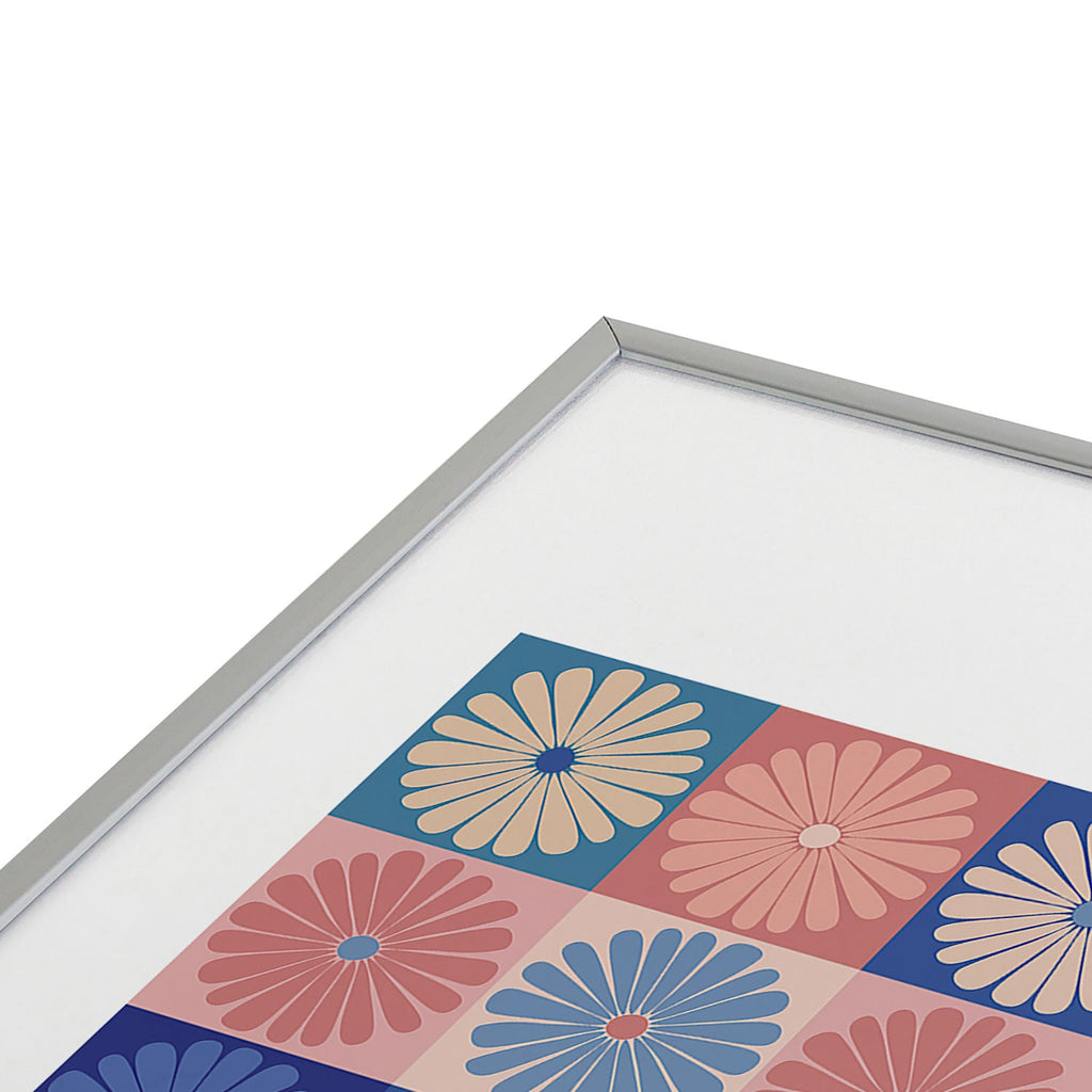 Colour Poems Checker Daisies II Blue Pink Metal Framed Art Print