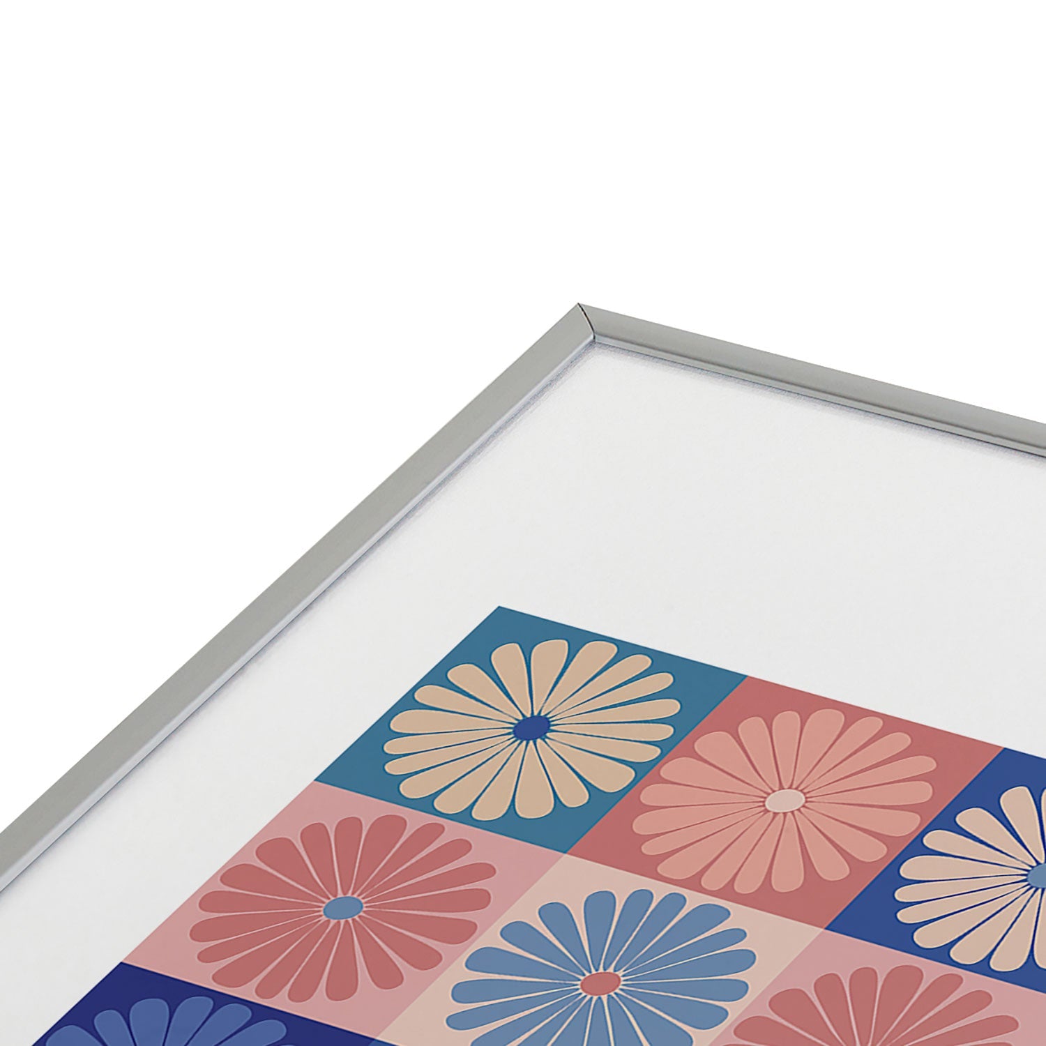 Colour Poems Checker Daisies II Blue Pink Metal Framed Art Print