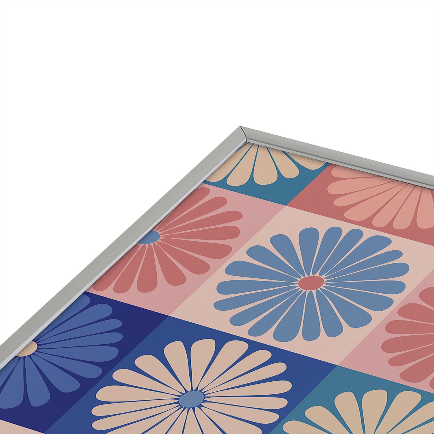 Colour Poems Checker Daisies II Blue Pink Square Metal Framed Art Print