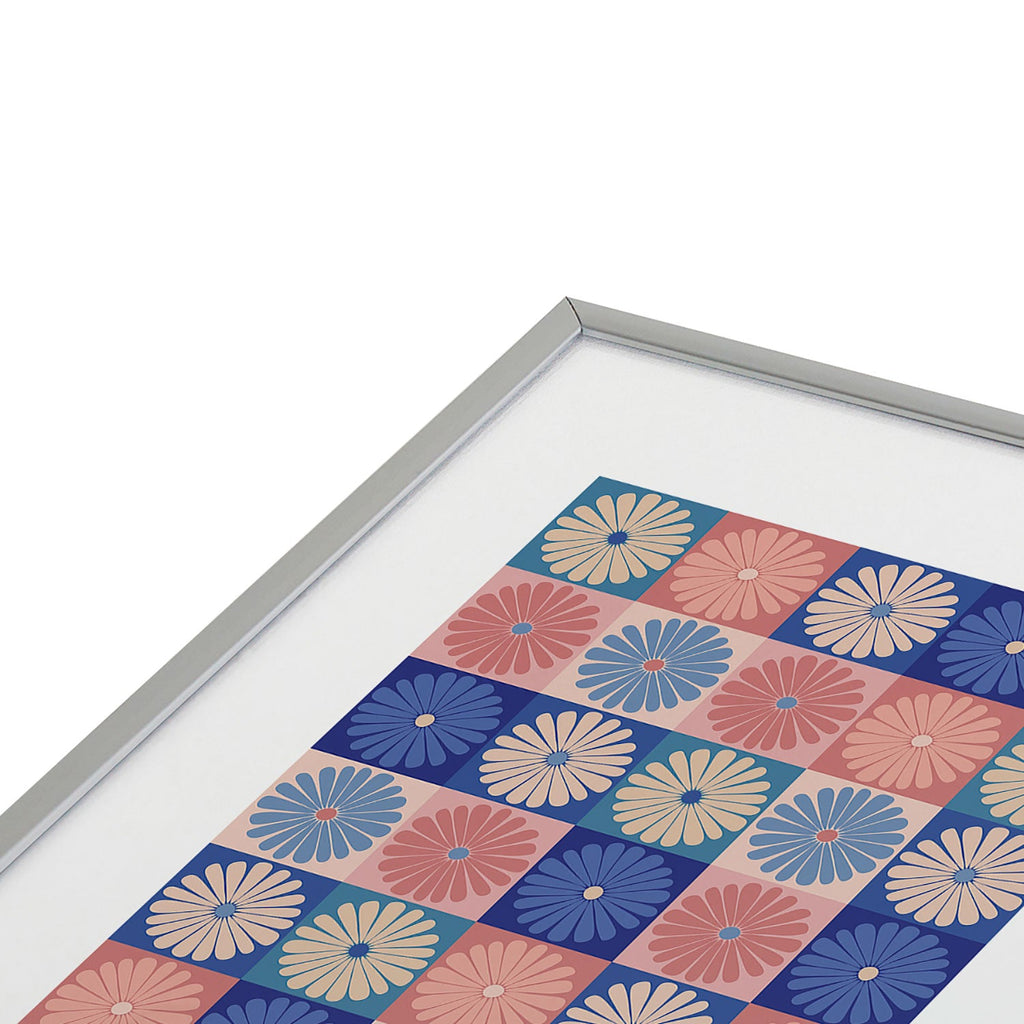 Colour Poems Checker Daisies II Blue Pink Metal Framed Art Print