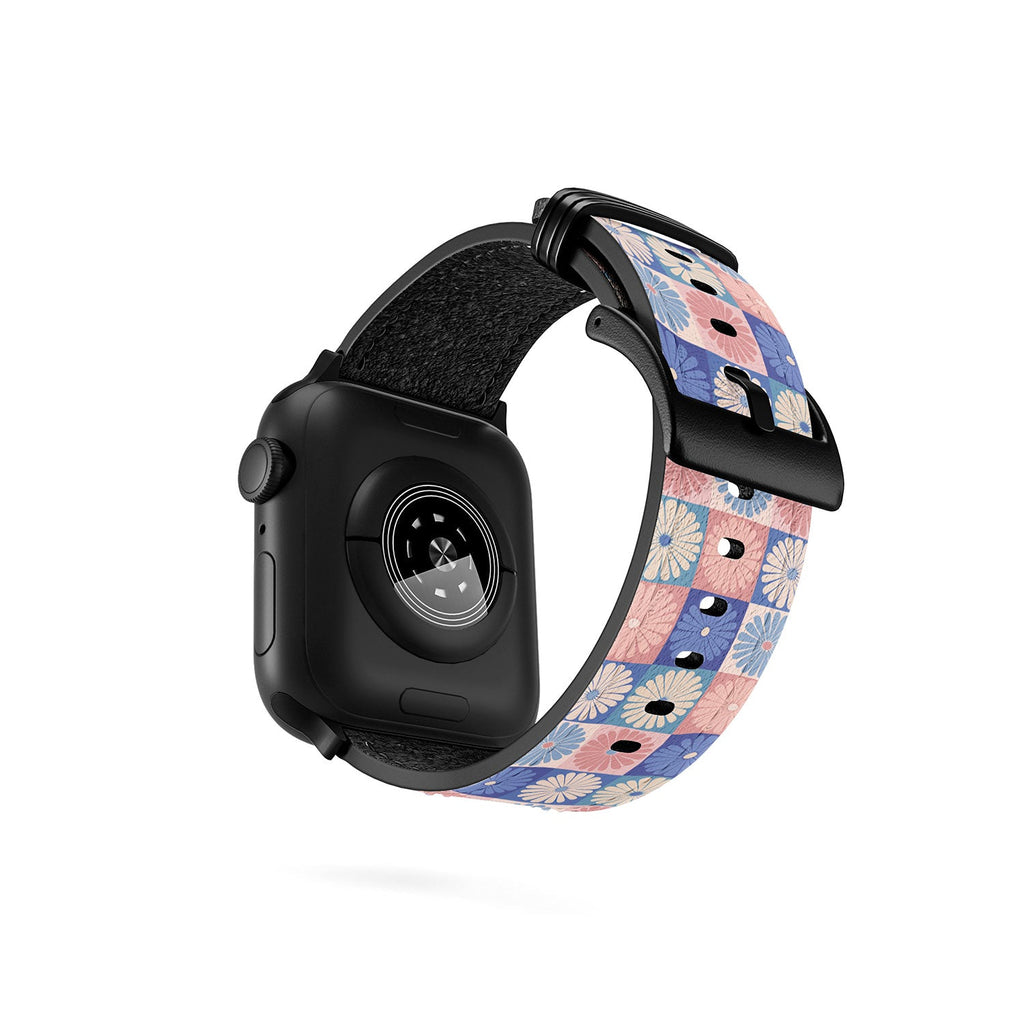 Colour Poems Checker Daisies II Blue Pink Apple Watch Band