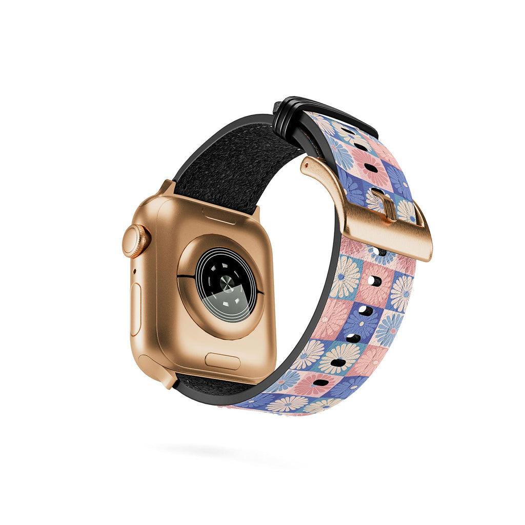 Colour Poems Checker Daisies II Blue Pink Apple Watch Band