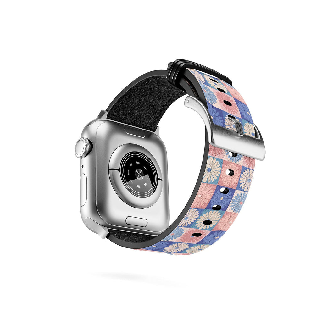 Colour Poems Checker Daisies II Blue Pink Apple Watch Band