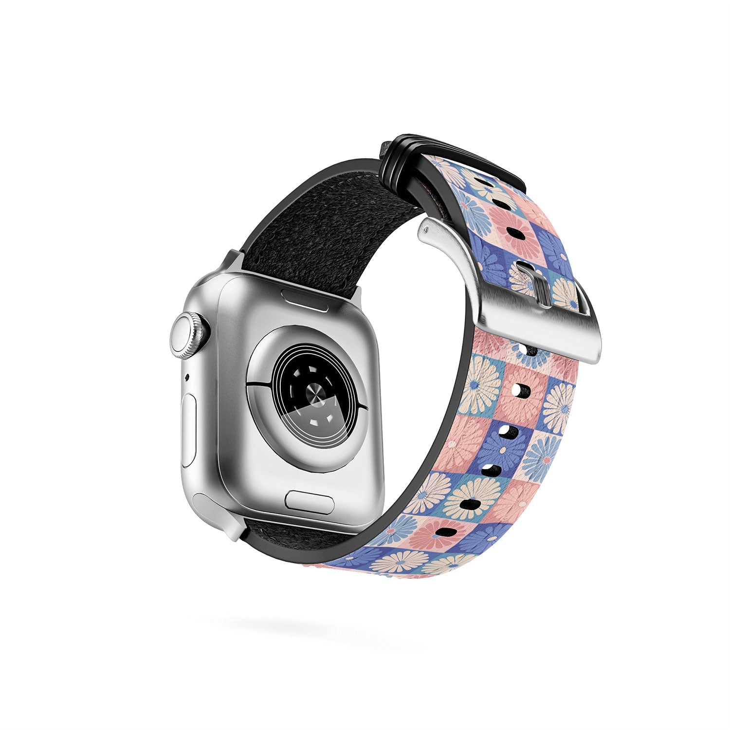 Colour Poems Checker Daisies II Blue Pink Apple Watch Band