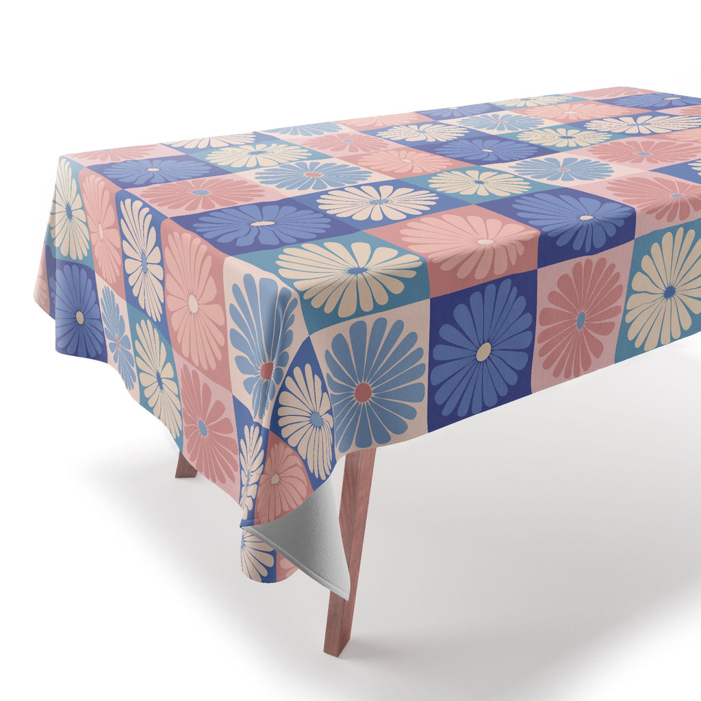 Colour Poems Checker Daisies II Blue Pink Tablecloth