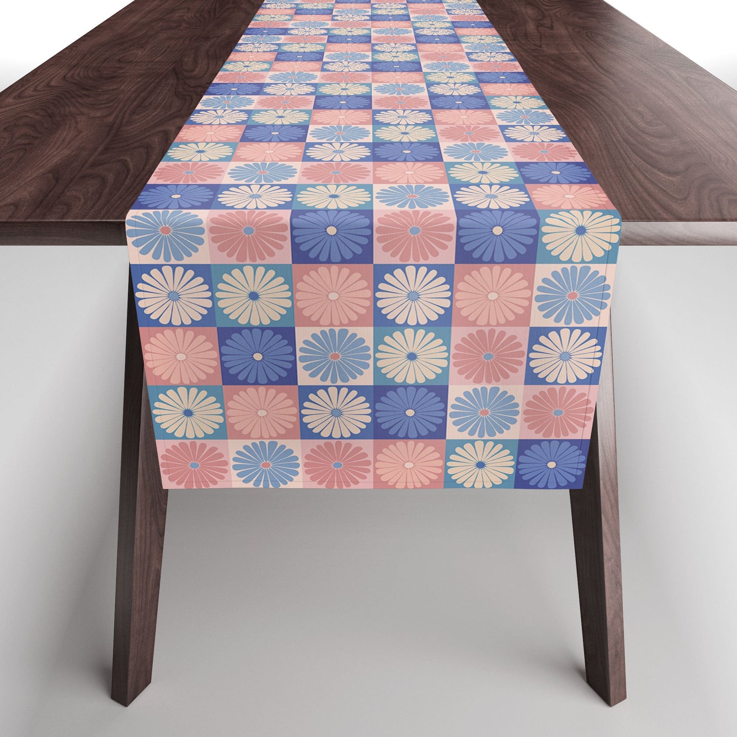 Colour Poems Checker Daisies II Blue Pink Table Runner