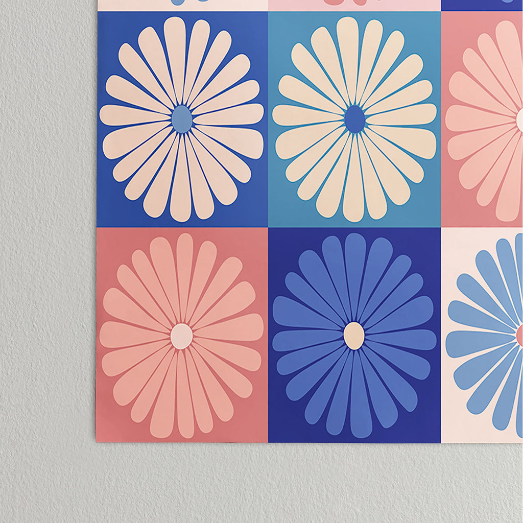 Colour Poems Checker Daisies II Blue Pink Poster
