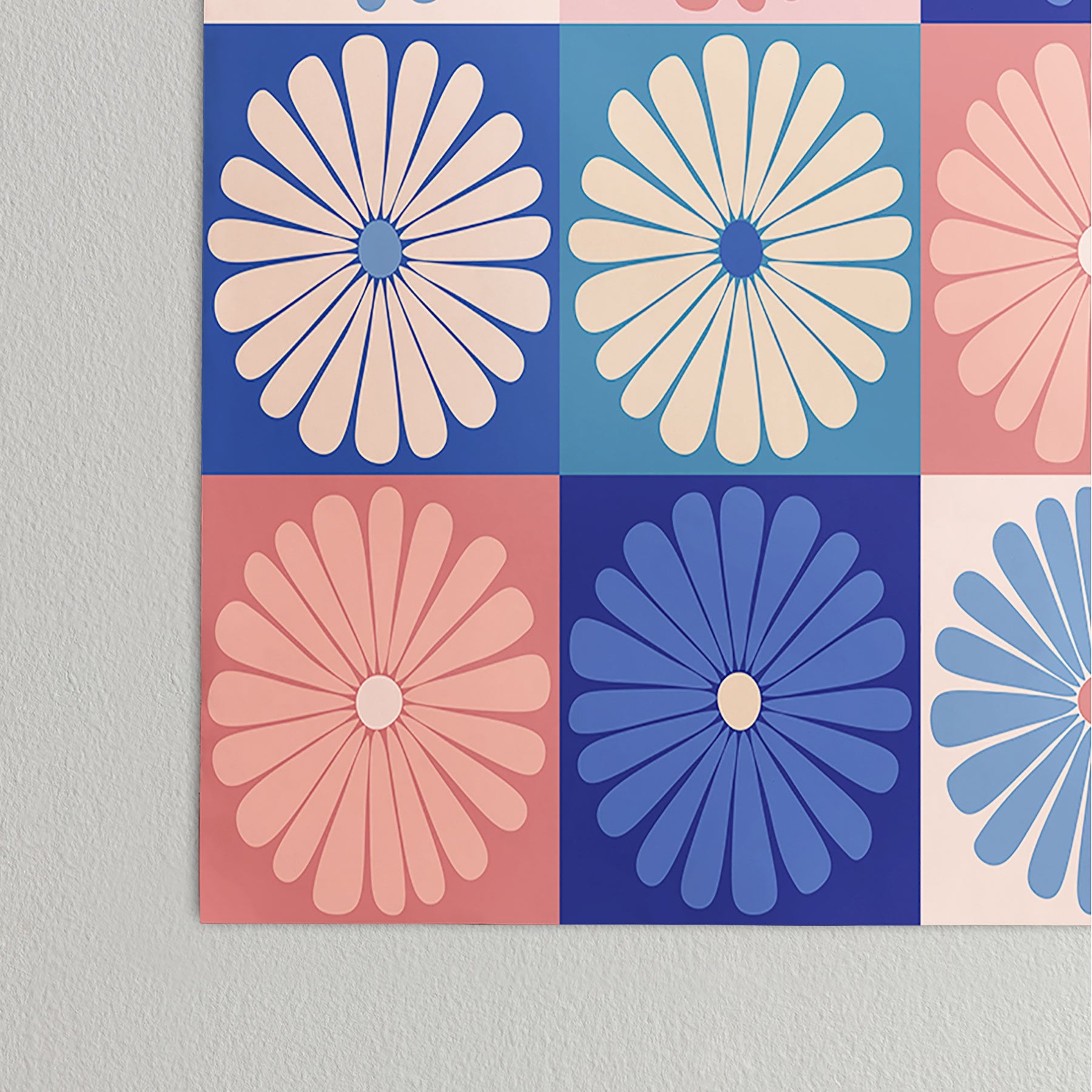 Colour Poems Checker Daisies II Blue Pink Poster