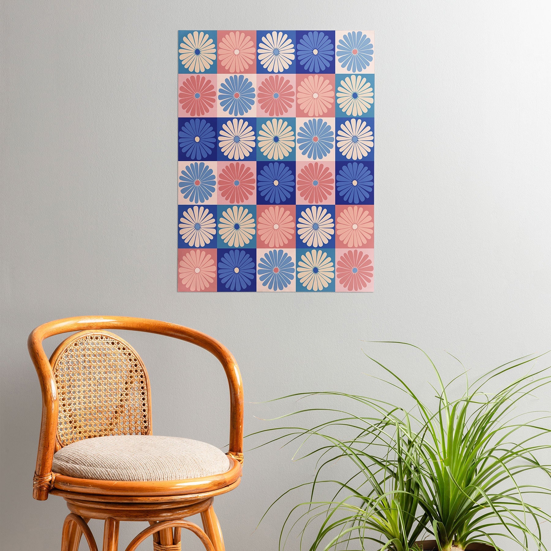 Colour Poems Checker Daisies II Blue Pink Poster