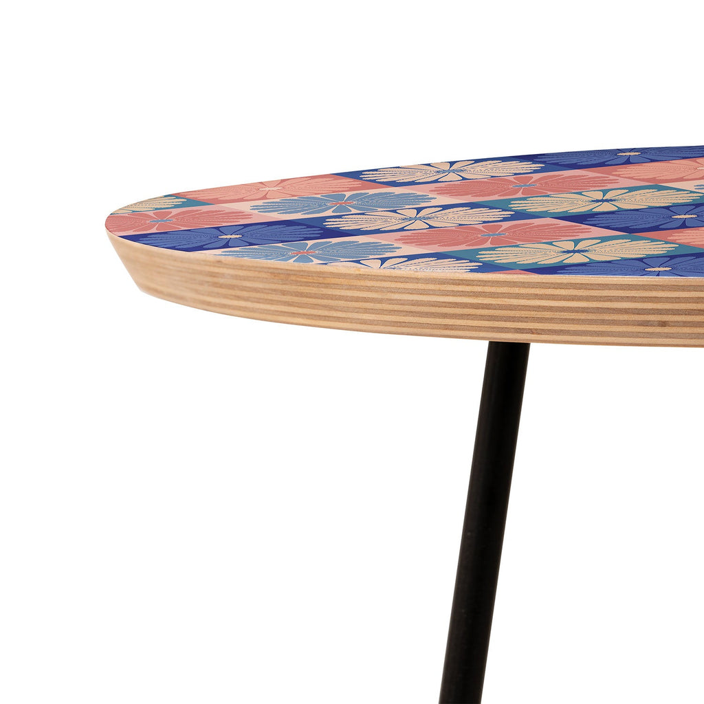 Colour Poems Checker Daisies II Blue Pink Round Side Table