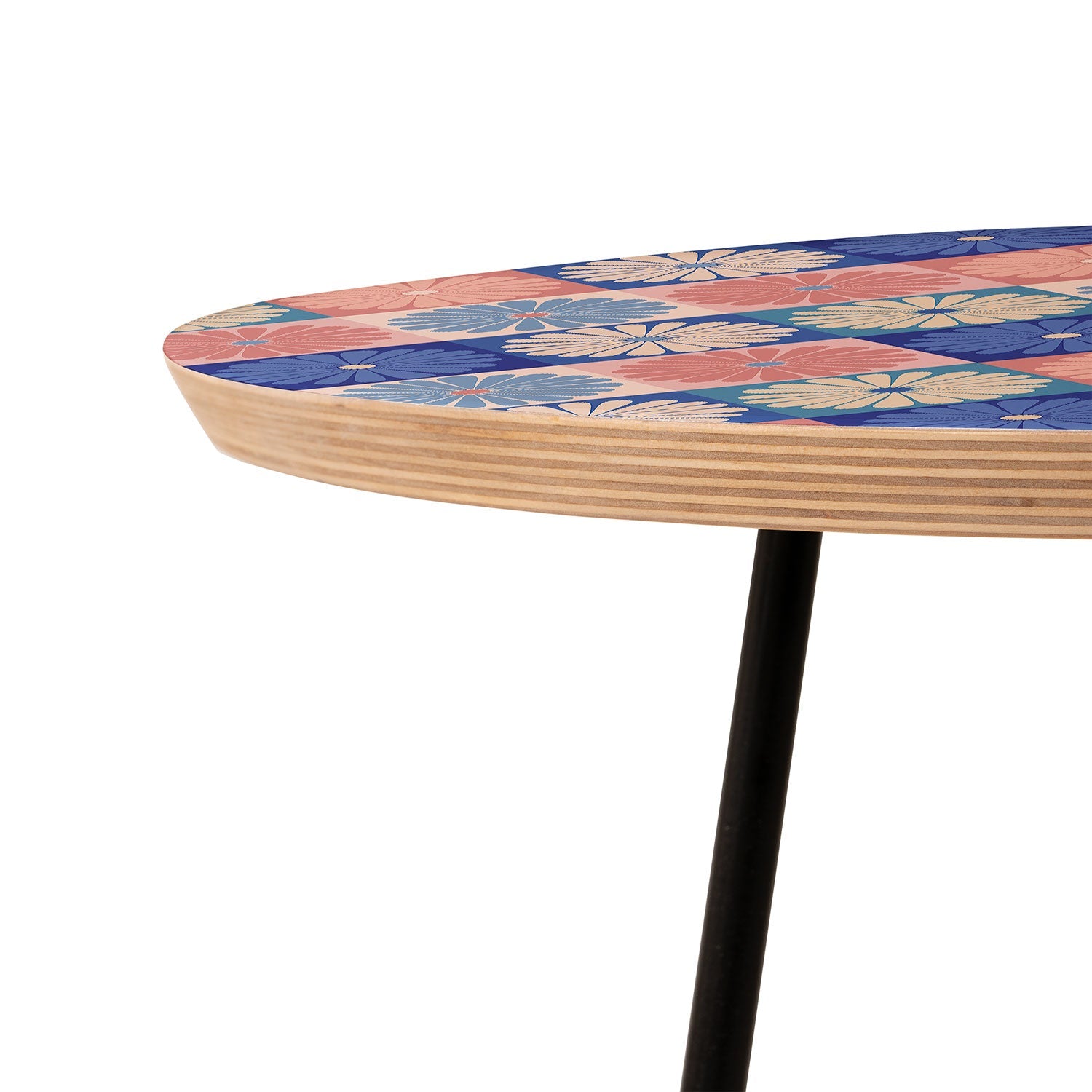 Colour Poems Checker Daisies II Blue Pink Round Side Table