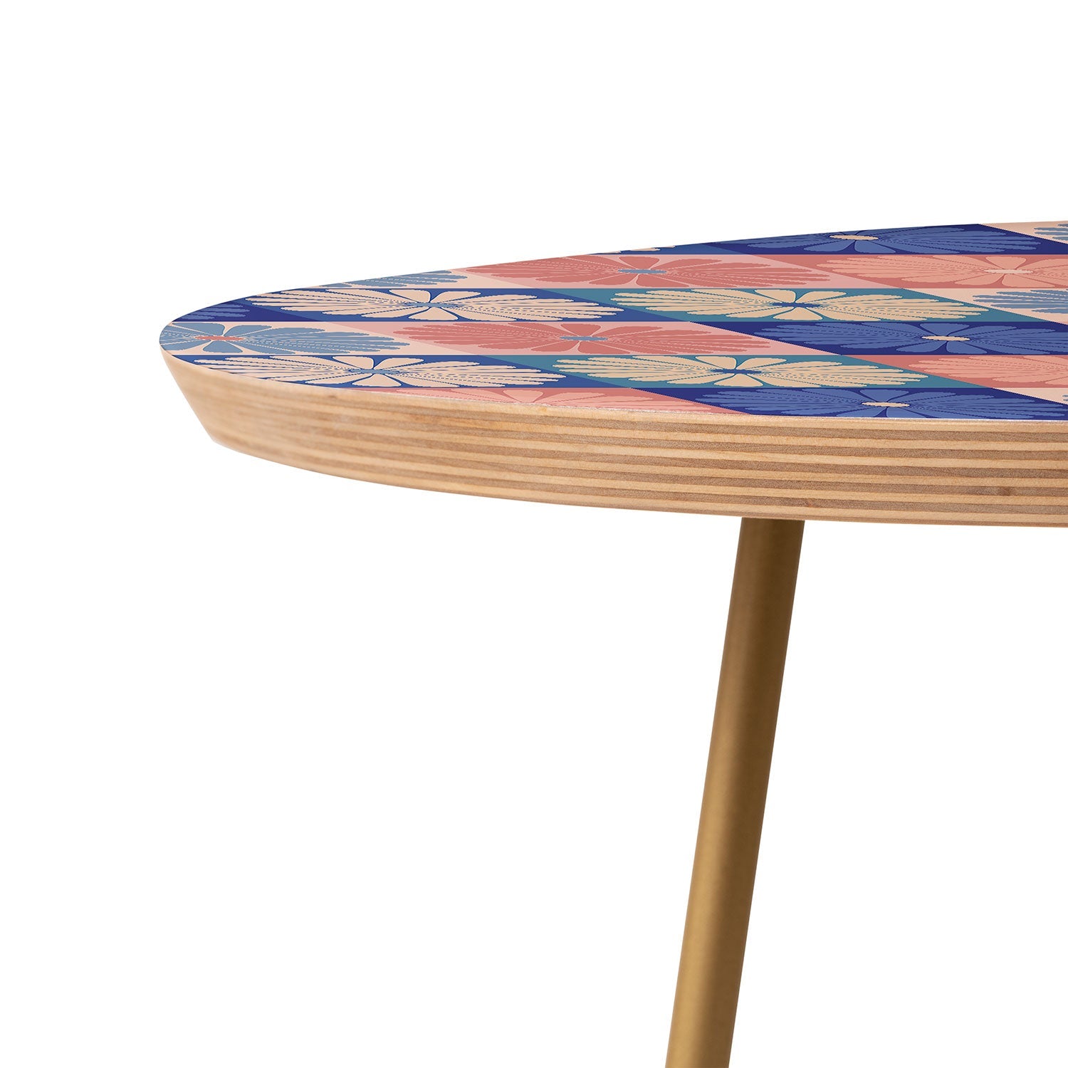 Colour Poems Checker Daisies II Blue Pink Round Side Table